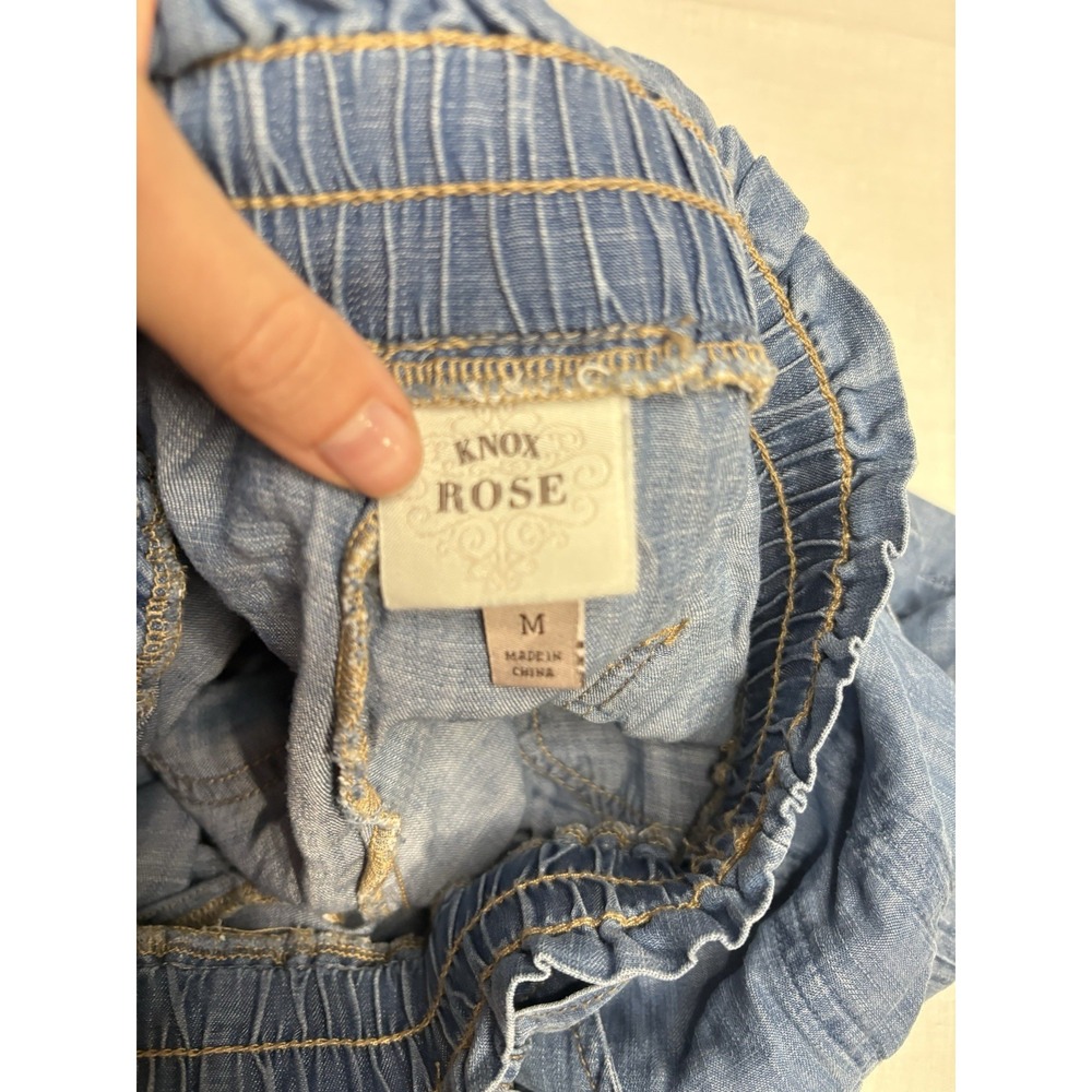 Knox Rose Women's Chambray Paperbag Shorts Size M‎ Medium Tie Waist Blue Tencel - Picture 4 of 7